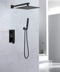 Top Shelf Wall Mounted Rain Shower System With A Water Powered Digital Display smooth single lever handle matte black finish.