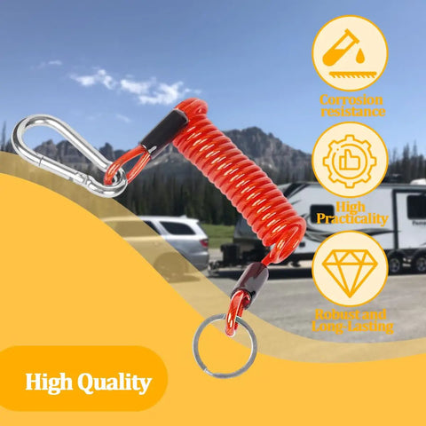 Tough As Nails All Weather 2Pc Trailer Breakaway Safety Cable Kit 4Foot coiled orange lanyard with carabiner for towing.