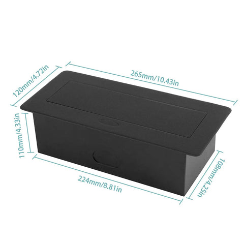 Desktop Pop Up Power Socket With 3 Outlets And 2 USB Ports, Hardwired Connection Box, dimensions shown in millimeters and inches