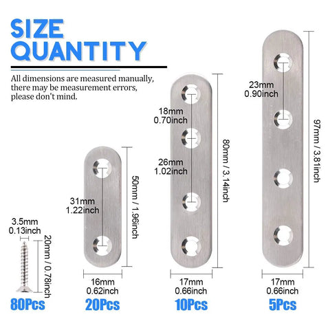 Rugged Heavy Duty Stainless Steel Flat Brackets 2 Inch 3 Inch 4 Inch With Screws Solid Woodworking Plates sizes and dimensions
