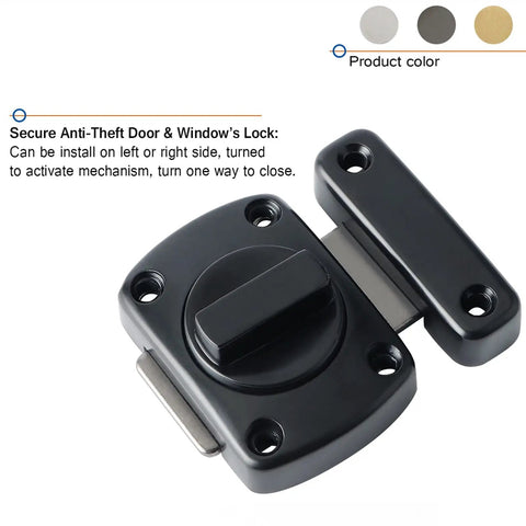 Tough As Nails Zinc Alloy Reversible Door Latch With Push Pull Bolt Lock, black anti-theft door and window lock, sturdy design.