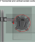 Dual Monitor Desk Mount For 20 To 27 Inch TVs, fully adjustable arm showing 360° screen rotation mechanism.
