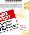 Tough As Nails Private Property No Trespassing Signs 10 X 14 Inches aluminum placard with UV ink for outdoor use.