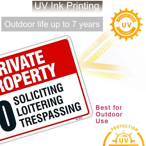 Tough As Nails Private Property No Trespassing Signs 10 X 14 Inches aluminum placard with UV ink for outdoor use.