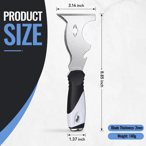 10 In 1 Putty Knife And Paint Scraper Tool With Hammer End, Stainless Steel Blade, Ergonomic PP And TPR Handle, Multi Purpose Home Renovation And Pro Painter Scraping Tool For DIY Projects For Pros And DIYers, 8.85 inch