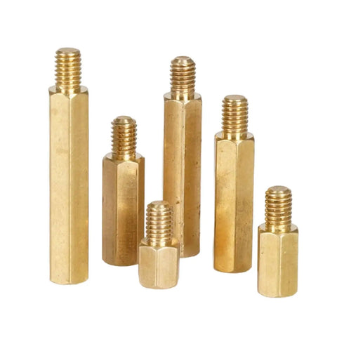 Dope Brass PCB Standoffs Hex Spacers Kit For Motherboard M2 Through M5 Sizes Male And Female Threaded Pillars Fixing Screws DIY Electronics Mounting Corrosion Resistant Brass Includes Up To 50 Pieces brass hex standoffs shown in assorted threaded sizes