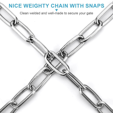 Close-up of Two Pack Stainless Steel Gate Chain Lock For Outdoor Fences With Carabiner 24 Inch 5/32 Inch Links For Livestock Gate