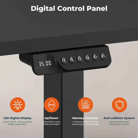 Fitstand Extra Large Standing Desk Dual Motor Electric Height Adjustable Sit Stand Workstation showing digital control panel with height settings.