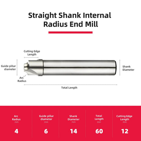 R4 Two Flute Corner Rounding End Mill Cutter With Straight Shank for Mold Milling HSS Tool, 60mm length, 6mm diameter, labeled