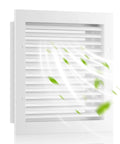 12X12 Gable Attic Vent Aluminum Alloy White With Mesh Screen showing airflow with green leaves