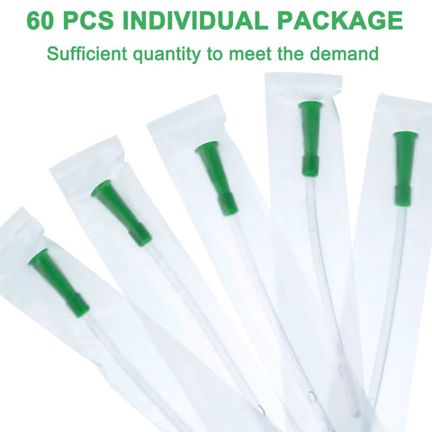 Clear PVC replacement tubing with green rounded end, 60-pack, individually wrapped.