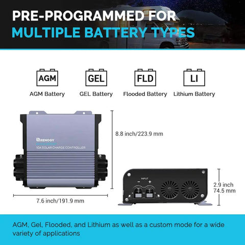 Next Level MPPT Solar Charge Controller For Golf Carts And Deep Cycle Batteries, 10A unit, designed for multiple battery types.