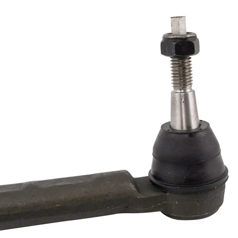 Beef Up Your Ride With This Front Tie Rod Set 4 Piece Inner And Outer For Driver Side And Passenger Side Vehicle Steering Replacement For Easy DIY Repairs. Close-up of metal front tie rod end with black boot