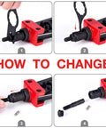 Step-by-step instructions for changing mandrel on 14 Inch Rivet Nut Tool Set With Quick Change Head Six Interchangeable Mandrels Includes 90 Rivnuts And 2 Mandrel Lock Pins Hand Rivet Nut Setter Kit For Quick Labor Saving Compact Design And No Fuss Mandrel Changes shown