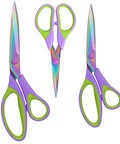 All Purpose Heavy Duty Scissors Three Pack With 5.5 Inch 8.3 Inch And 9.5 Inch Blades Premium Stainless Steel Sharp Blades Ergonomic Non Slip Grips Ideal For Paper Fabric And Arts And Crafts Left Hand Friendly, shown open