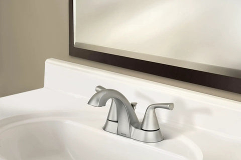 Spot Resistant Brushed Nickel Two-Handle 4-Inch Centerset Bathroom Faucet for 3-Hole Sinks with Aerated Water, Easy Temperature Control