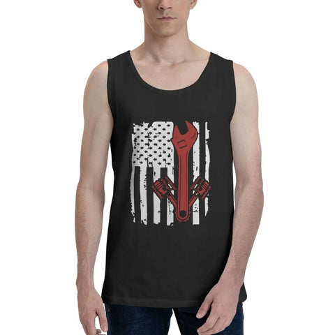 Hella Comfy Mens Tank Top With Dope American Flag Print And Super Breathable Sleeveless Tee For Kickass Gym Sessions, black, cotton.