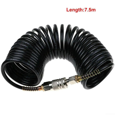 Boss Level 25 Foot Air Hose With Swivel Whip Fittings For Pro Garage And Auto Shop Crews Using 1 4 Inch Npt Pneumatic Connectors Hybrid Rubber Polyurethane Design Gives You Flexibility No Kinks At 200 Psi Pressure All Season Weather Is Awesome, coiled 7.5m black hose with swivel fittings