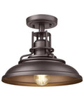 One Light Semi Flush Mount Outdoor Ceiling Light In Oil Rubbed Bronze Finish Vintage Industrial Farmhouse Style Fixture