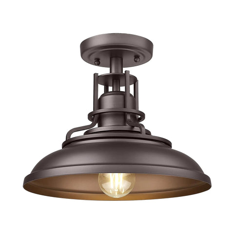 One Light Semi Flush Mount Outdoor Ceiling Light In Oil Rubbed Bronze Finish Vintage Industrial Farmhouse Style Fixture