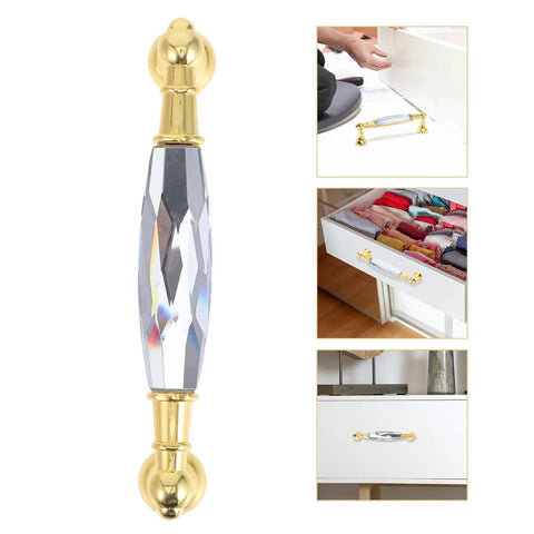 Two Pack Colorful Glass Cabinet Door Handles with Crystal Center Long Metal Drawer Pulls for Kitchen Closet Dresser and Furniture Hardware Durable and Easy to Install