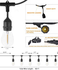 Outdoor LED String Lights 48Ft Heavy Duty Linkable Patio Lighting With Shatterproof Bulbs dimensions and connection details