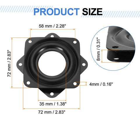 Set Of 4 Bar Stool Swivel Replacement Plates For 360 Degree Spin, Square Ball Bearing Seat Swivel Base Mount Plate, 72 X 72 Mm