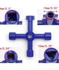 4 Way Multi Functional Utility Key Triangle And Square Wrench Set In Zinc Alloy For Train Electrical Cabinets Elevator Panels Water Meters And Valves 3 Pack In Blue, close-up of key dimensions and shapes in blue zinc alloy