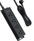 Heavy Hitter 12 Outlet Surge Protector Power Strip with Super Roomy Layout For Zero Plug Tangles, Floor Or Wall Mount, 5 Foot Cord, 900 Joule Shield, Simple Reset Switch, black design with cord.