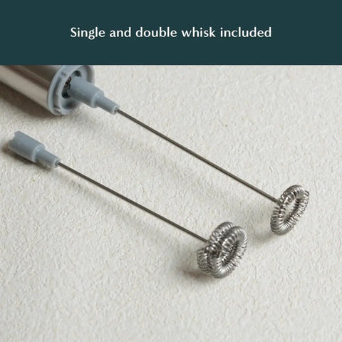 Single and double frother heads from Matcha Starter Kit With Electric Whisk And Milk Frother For Home Barista Vibes