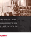 Historical workshop setting with a worker at a bench, featuring vintage tools and Starrett branding.