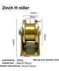 Badass 2 Inch V Groove Steel Caster Wheel For Sliding Gate And Industrial Carts Rock Solid Rigid Pulley Trolley Wire Rope Guided And 200 Kg Capacity Built Like A Tank, 2-inch H roller with dimensions and specifications.