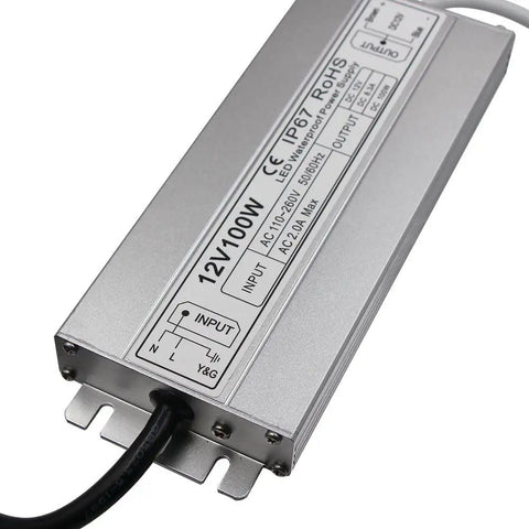 Waterproof IP67 LED Driver Power Supply 100W 12V DC 8.5A Transformer with US 3 Prong Plug Slim Design for Outdoor Use