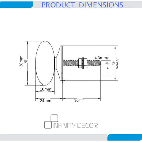 Product dimensions diagram showing 38mm diameter Mandala ceramic cupboard knob with screw details.