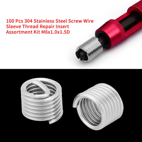 Heavy Duty Stainless Thread Repair Inserts Kit 100 Pieces M6x1.0x1.5D Locking Type steel wire sleeve close-up