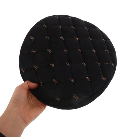Top Shelf Comfort Plush Electric Scooter Seat Cover Winter Warm Black Stays Put Quick Strap Kit, round black padded seat cushion.