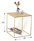 Straight Up Solid Industrial Wood Look End Table With Bottom Storage Shelf Slick Modern Side Desk with gold frame and lower shelf.