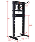 Garage Workhorse 20 Ton Hydraulic Shop Press With Rock Solid H Frame Floor Mount Stand For Weekend Warriors And Pro Shops in black, 27.5x23.5x59 inches.