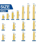 Knurled Round Brass Standoff Spacer Kit Dope 420 Or 440 Pieces M2 Male Female Mounting Hardware With Screws Nuts For Motherboard PCB Projects Precise Durable Spacing And Solid Mounting, 420pcs size chart