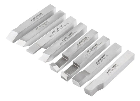 Half Inch Shank Hss Tool Bit Set Eight Piece For Turning And Facing Work Pre Ground For Quick Setup And Precision Machining With 60 And 80 Degree Left And Right Hand Lathe Tools
