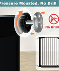 Installation detail of 38.5 Inch Extra Tall Pressure Mounted Pet Gate With Walk Through Door Adjustable 29.53 To 32.28 Inch Wide Ideal For Stairs Doorways And Hallways Kid Friendly Barrier For Babies Pups And Large Dogs.