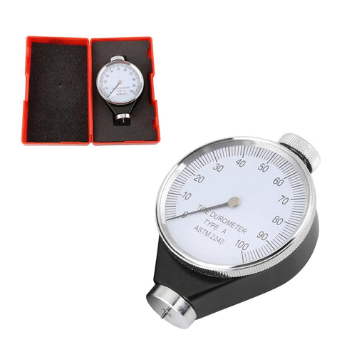 Pro Level Shore A Durometer Hardness Tester For Rubber Plastic And Tire Gauge in red case, measuring scale 0 to 100 HD.