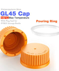 5 Pack GL45 Screw Caps With Pouring Ring For Laboratory Glass Bottles 45 mm Polypropylene Orange Fits Reagent Bottles