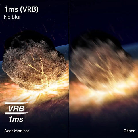 Comparison image showing 1ms VRB response on the 21.5 Inch Full HD Monitor With 100Hz Refresh Rate 1ms VRB Response Adaptive Sync FreeSync Compatible Crisp sRGB 99 Percent Color Zero Frame Design Tilt Base HDMI And VGA Ports For Home Office And Gaming.