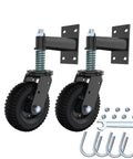 Heavy Duty 6 Inch Gate Wheels 2 Pack With Spring Loaded Shock Absorption, rubber treads and metal brackets for gate installation.