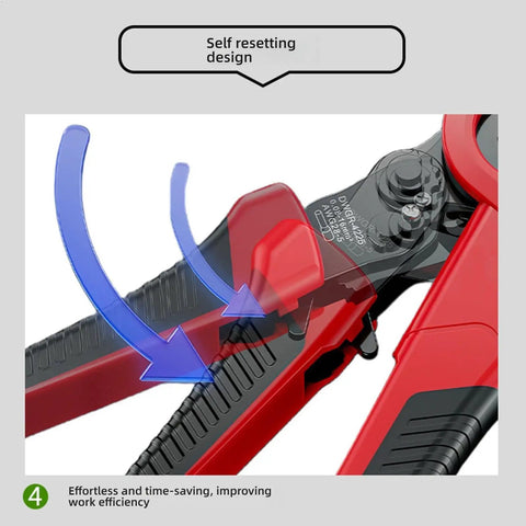 Pro Multifunctional Carbon Steel Crimping Pliers Ergonomic Hand Tool For Electricians And Automotive Technicians self resetting design close-up.