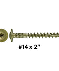 Pro Grade Heavy Duty Number 14 By 1 Inch Construction Lag Screws Torx Star Drive Modified Truss Washer Head Acq Treated Lumber Compatible Heat Treated Steel 100 Piece Box Built Tough Structural Fasteners Crew Approved, showing a #14 x 2 inch lag screw.