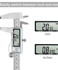 Stainless Steel Digital Caliper With Large LCD Screen For Precise 0 To 150mm Measurements showing inch and millimeter conversion