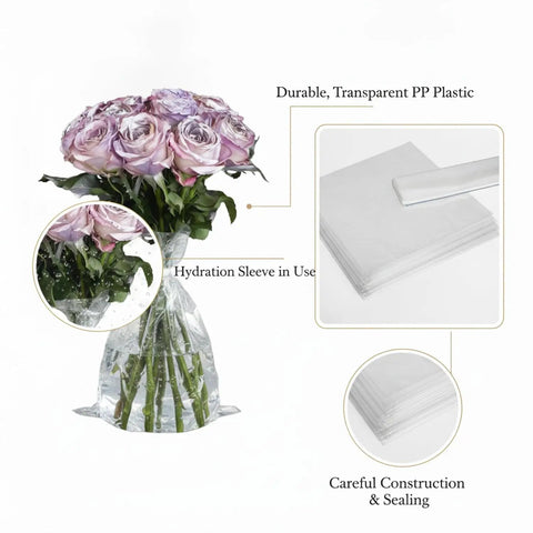 50 Pack Clear PP Plastic Flower Water Bags For Bouquet Transport And Storage Sleeves Holding Roses