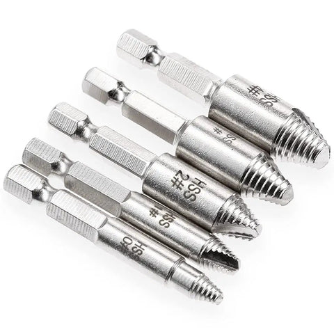 Top Notch Heavy Duty Screw Extractor Set With Carbide Tips To Pull Stripped Broken Screws Fast Using This Speedout Tool Kit For Tough Jobs And Strong Grip Power On Any Stuck Bolt, 5 steel bits